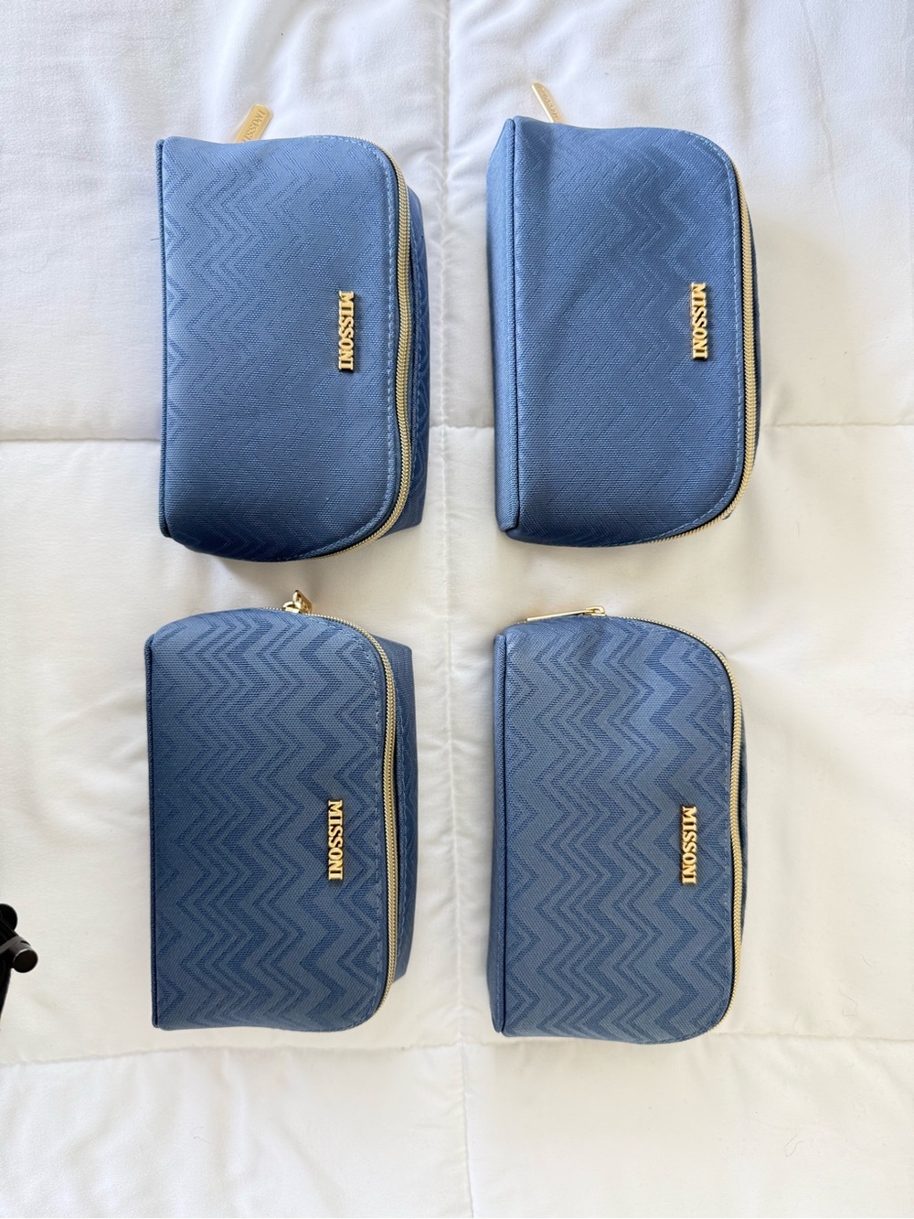 4 Missoni Light Blue Chevron Travel Pouch Set